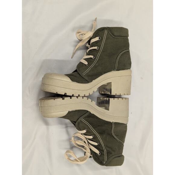 On Your Feet Women's Army Green Canvas Ankle Boots Lace Up Chunky y2k Shoes 7.5 - Picture 7 of 10